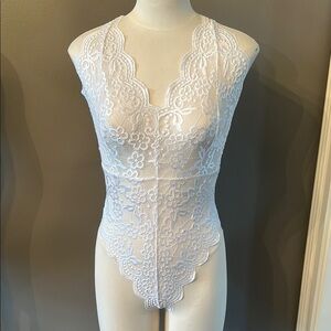 Shirley of Hollywood Ivory Floral Lace Bodysuit